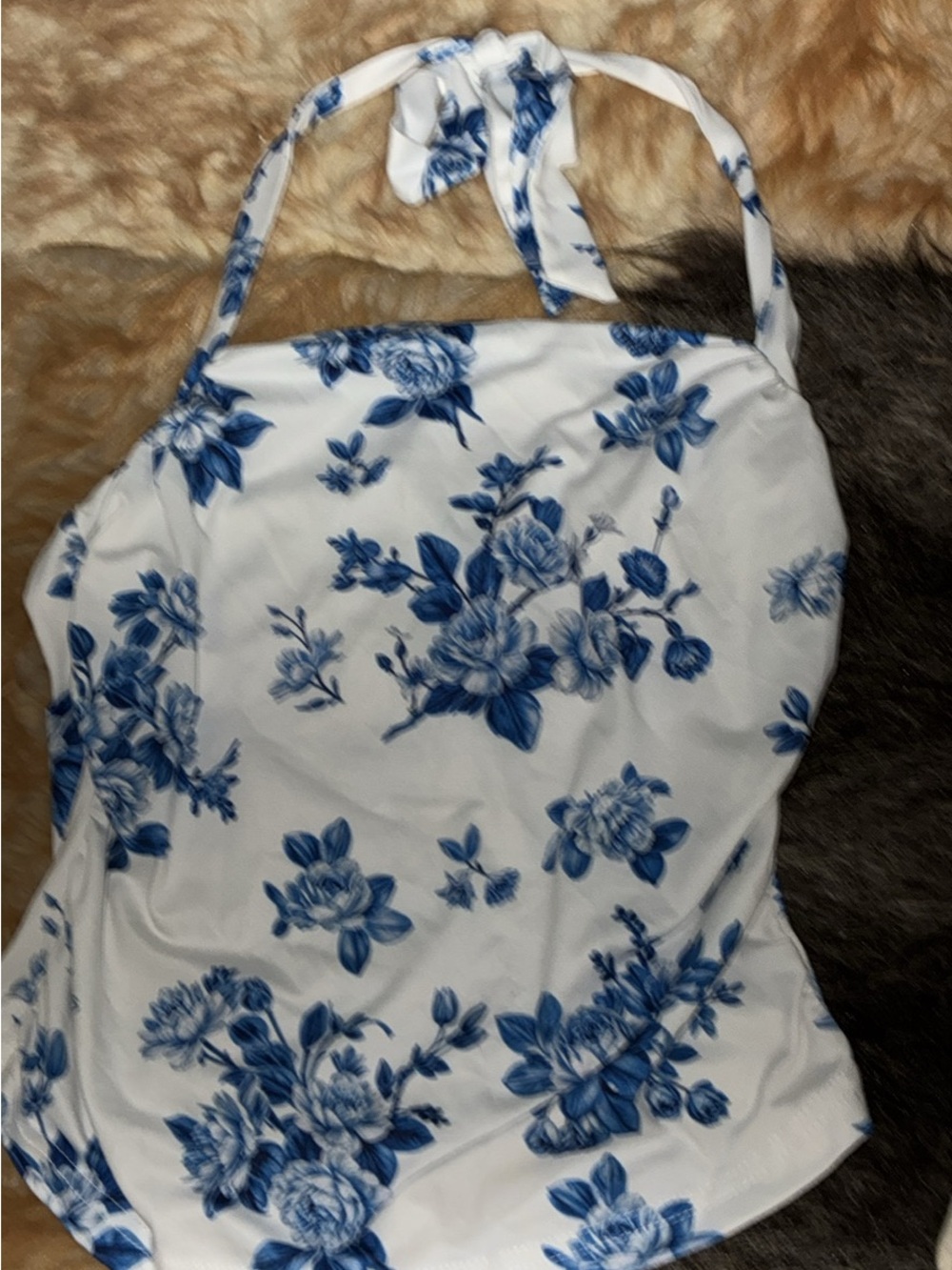 White and Blue Floral Halter Kids One-Piece Swimsuit
